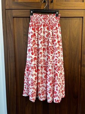 BTFBM Women's White and Red Floral Tiered Maxi Skirt size S